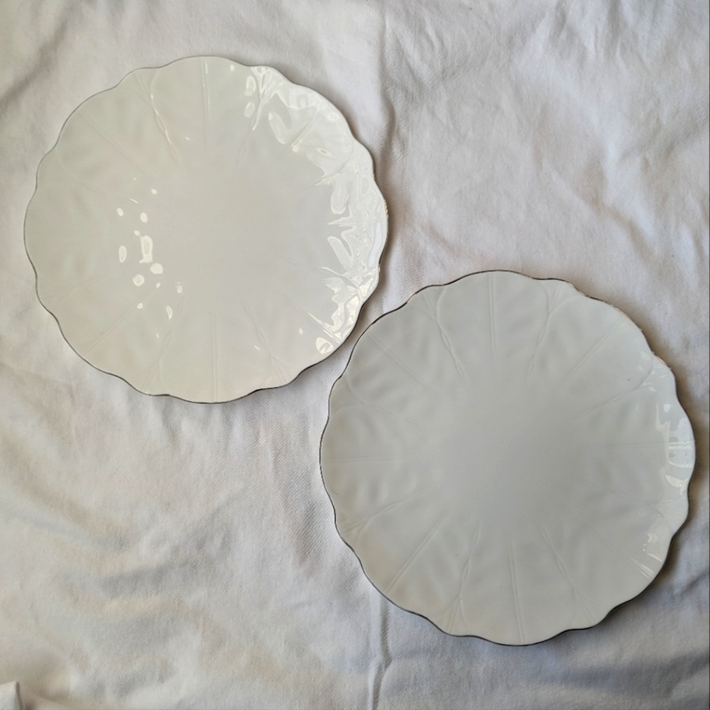 Vintage Aynsley Spring Crocus White Bone China Silver Rim - 2 Dinner Plates